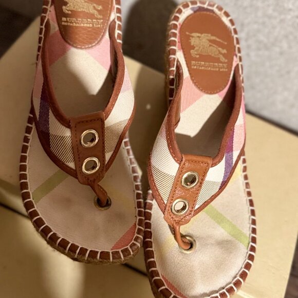 Burberry Nova Check Espadrille Wedge Sandals, Size 7, Beige/Camel, Like New - Picture 3 of 5